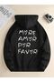 Unisex More Amor Por Favor Printed Oversized Winter 3 Thread 100% Cotton K Hooded Sweatshirt Hoodie