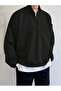 Unisex Plus Size Double Black And Gray Half Zipper Stand Collar Oversize Black Sweatsihrt - 3