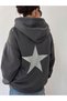 Unisex Large Size Stone Gray Star Printed Hooded Oversize Sweatshirt Hoodie
