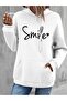 Plus Size Women's Smile Printed Oversize 3 Thread Hooded Hoddie/Sweatshirt with Pocket - 4