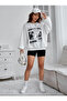 White Printed 3 thread Oversize Crew Neck Sweatshirt - 2