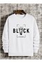 Large Size V Black Print Detailed Oversize 3 Thread Crew Neck Sweatshirt