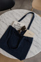 Women's Navy Blue Canvas Front Double Pocket Soft Cloth Fabric Hand, Arm and Shoulder Bag - 2
