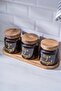 7937 Pierre 3-Piece Acacia Wood Jar Set with Lid and Tray 12 cm - Amber