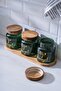 7937 Pierre 3-Piece Acacia Wood Jar Set with Lid and Tray 12 cm - Dark Green - 3