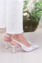 129-1070 Fls Satin Stone Bow Detailed Open Back Closed Front Heeled Women's Shoes - 4