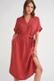 4720 Women's Pleat Detailed Tie-Up V-Neck Muslin Dress Tile - 4
