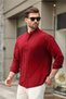 Burgundy Judge Collar Linen Look Cotton Long Sleeve Men's Shirt 6745