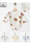 Newborn Baby Cotton Gloves Teddy Bear Pattern Long Sleeve Double Breasted Badi 4-Piece Bodysuit Set