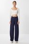 Woven Palazzo Trousers with Pockets Lgk0007 Dark Blue - 3