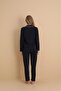 Women's Navy Blue Buttoned Long Sleeve Cotton Pajamas Set - 4