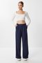 Woven Palazzo Trousers with Pockets Lgk0007 Dark Blue - 2