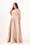 Women's Beige Stone Strap Plus Size Long Evening Dress - 3