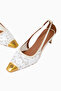 Regent 55 Low Open Court Mules, Glitter Black Mesh and Antique Brass - 5