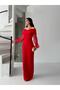 Red Chiffon Sleeve Detail Off Shoulder Mermaid Evening Dress - 2