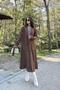 Women's Brown Double Pocket, Waist Belt, Buttonless, Long Stamp Coat - 6
