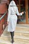 Gray Double Breasted Neckline, Hood, Double Pocket, Waist Belt, Long Stamp Coat (No Lining) - 7