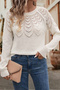 Women's Openwork Patterned Crew Neck Casual Long Sleeve Knit Sweater White - 7