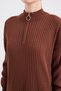Women's Long Zippered Knitwear Dress Brown 1139 - 5