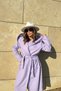Women's Lilac Double Breasted Collar, Hooded, Double Pocket, Belted Waist, Long Cashmere Coat (Without Lining) - 2