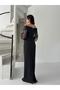 Black Chiffon Sleeve Detail Off Shoulder Mermaid Evening Dress - 6