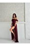 Burgundy Low Sleeve Sequin Evening Dress - 3