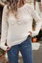 Women's Openwork Patterned Crew Neck Casual Long Sleeve Knit Sweater White - 5