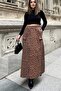 Women's Coffee Elastic Waist, Cargo Pocket, Comfortable, Long Gabardine Flared Skirt - 3