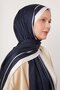Navy Blue-White-Red Stripe Detail Monogram Silk Shawl