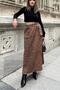 Women's Coffee Elastic Waist, Cargo Pocket, Comfortable, Long Gabardine Flared Skirt - 4