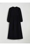 Black Crew Neck Textured Muslin Pleated Dress - 5
