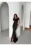 Women's Stone Detailed Madonna Collar Evening Dress & Engagement Dress & Invitation Dress & Wedding Dress - 2