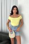 Women's Yellow Standard Size Knitwear Crop Blouse - 2