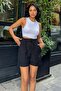 Black Elastic Waist Lace up Shorts