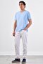 Men's Slim Fit V-Neck Light Blue T-Shirt - 3