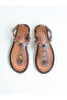 Tan Genuine Leather Women's Flip Flops Stone Sandals