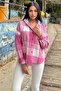 Fuchsia Plaid Print, Soft Texture, Hooded Lumberjack Shirt - 4