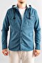 Hooded Slim Fit Men's Denim Shirt Petrol Blue