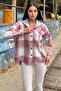 Dusty Rose Plaid Print, Soft Texture, Hooded Lumberjack Shirt - 5