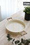 Set of 3 Round Metal Tray with Wooden Handles, Cream Set - 7