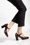 Women's Genuine Leather Strappy Heeled Shoes - Burgundy Patent Leather - 2