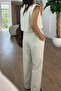 100% Linen Cropped Pants Suit with Binding Detail Cr4012 - 5