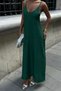 8088 GREEN Linen Look Fabric Adjustable Strap Long Dress - 3