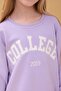 Girl's Crew Neck Embossed Lettering Detailed 2-Piece Tracksuit Set Without Sharps - Lilac - 3