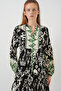 Women's Patterned Long Hijab Dress Black Green 1155 - 2