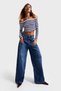 Women's Dark Blue Color 2W5-5 Super Baggy Fit Loose Cut Mid Waist 100% Cotton Denim Jean
