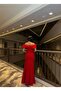 Katre Neck Ruffled Slit Evening Dress 582834 Red - 4