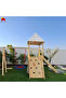 Outdoor Play Structure With Double Swing, Double Climbing Panels, Sandpit And Slide