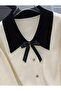 Women's Baby Collar 80's Model Ribbon Button Detailed Knitwear Sweater - 3