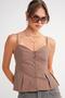 4737 Women's Buttoned Cup Pleated Blouse Moka - 4